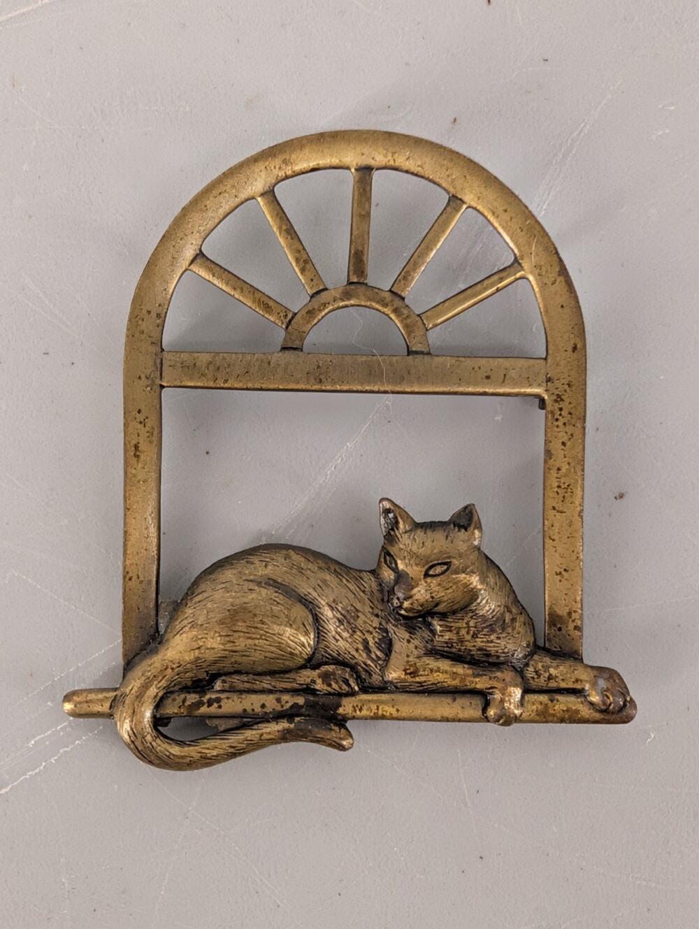 Vintage JJ Jonette Jewelry Cat in Arch Window Gold Tone Pin Brooch